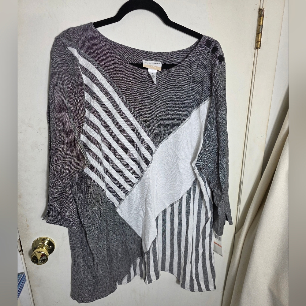 NWT Alfred Dunner Santa Barbara Plus Women's Diagonal Spliced Stripe Top 2X